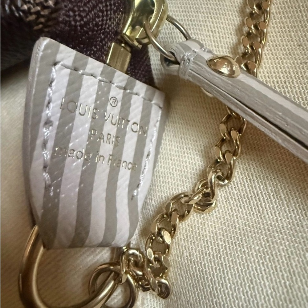 AUTHENTIC 🤎 LV  Damier Ebene Mini Pochette with Gold Chain and Trunk Print - Picture 12 of 16